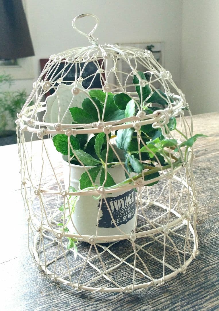 未使用☆アイアンの鳥かご風鉢ポット＆白いブリキポット＆フェイクグリーン