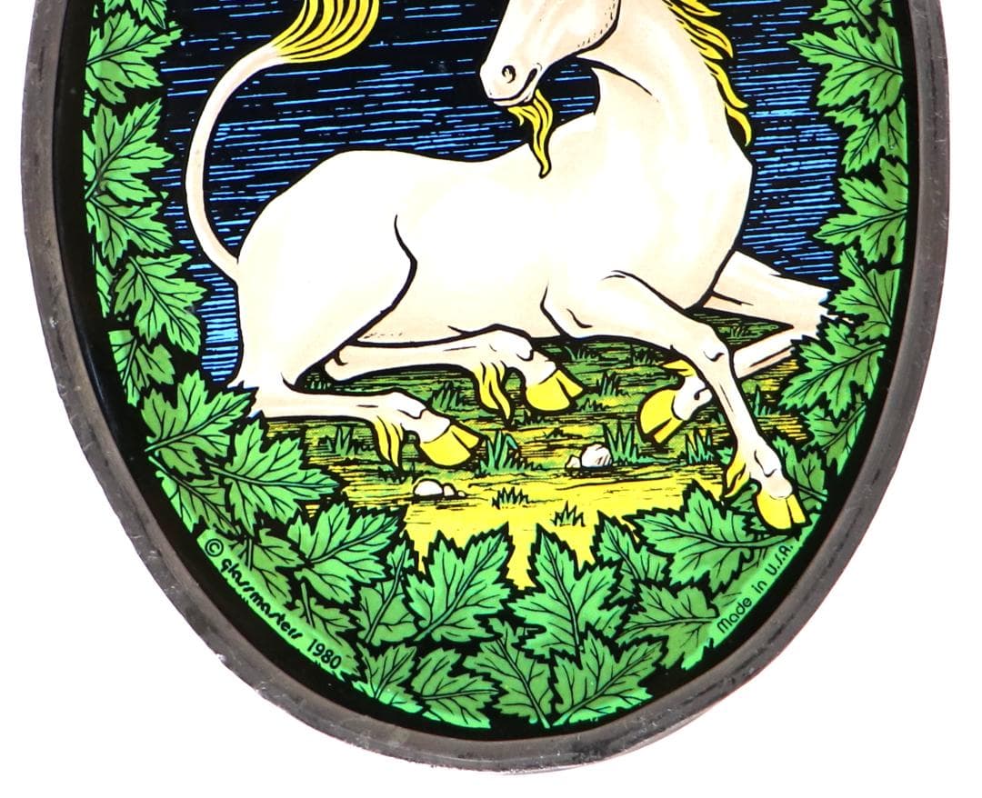 満月の夜に佇むユニコーン ヴィンテージステンドグラス タペストリー ティファニー