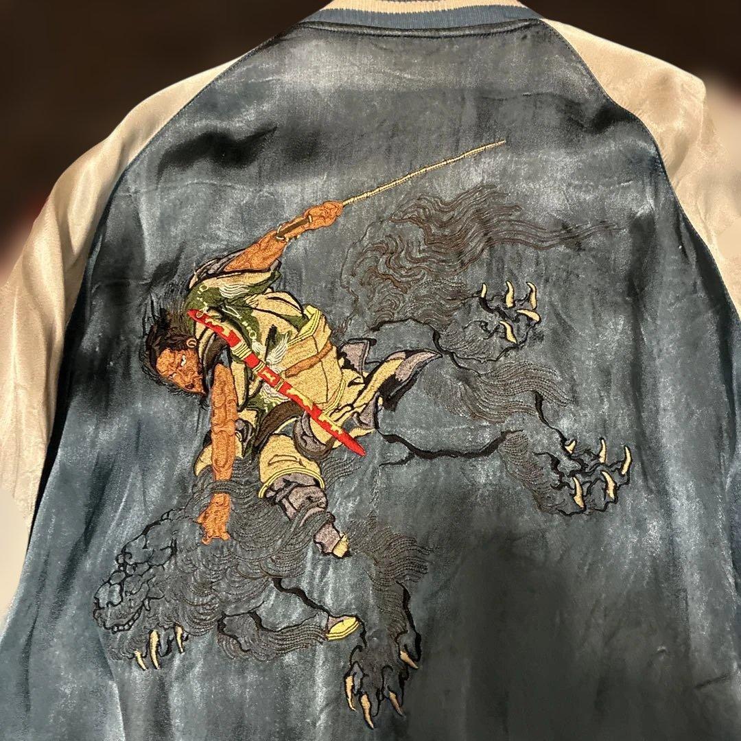 90s?プリント&サテン両面スカジャン　リバーシブル