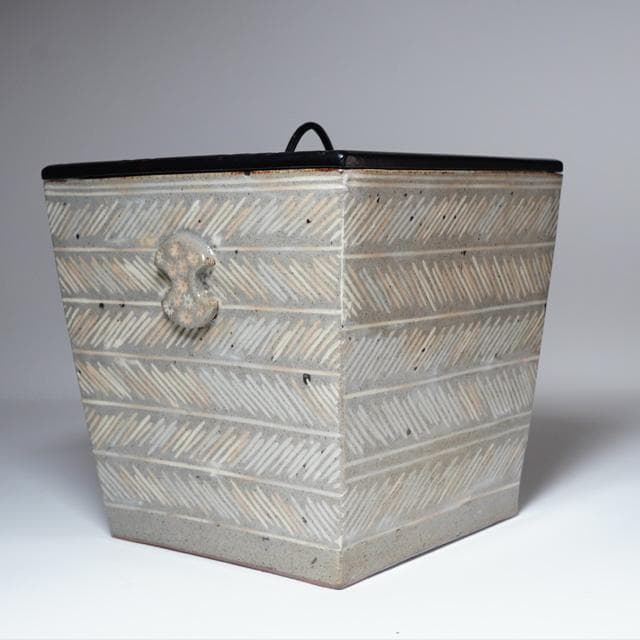 佐久間勝山　三島四方水指　共箱　茶道具　万古焼　松古窯　玄々斎好写