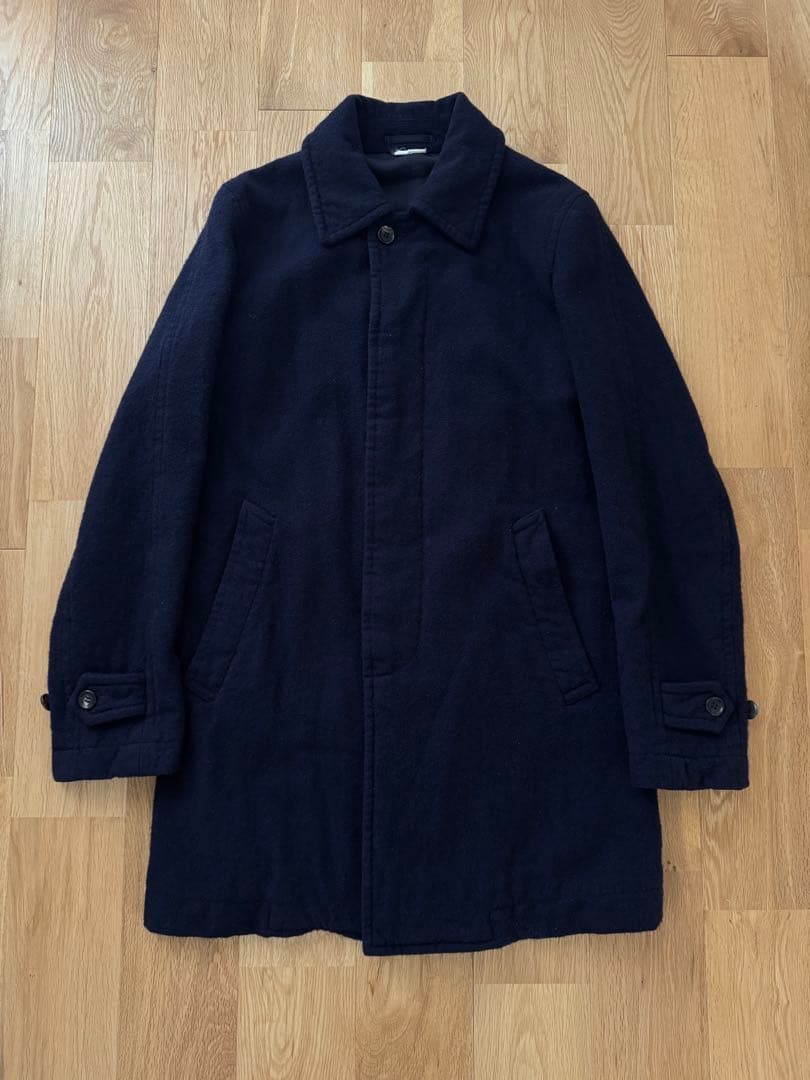 コムデギャルソンオムドゥ 縮絨ステンカラーコート S ネイビー