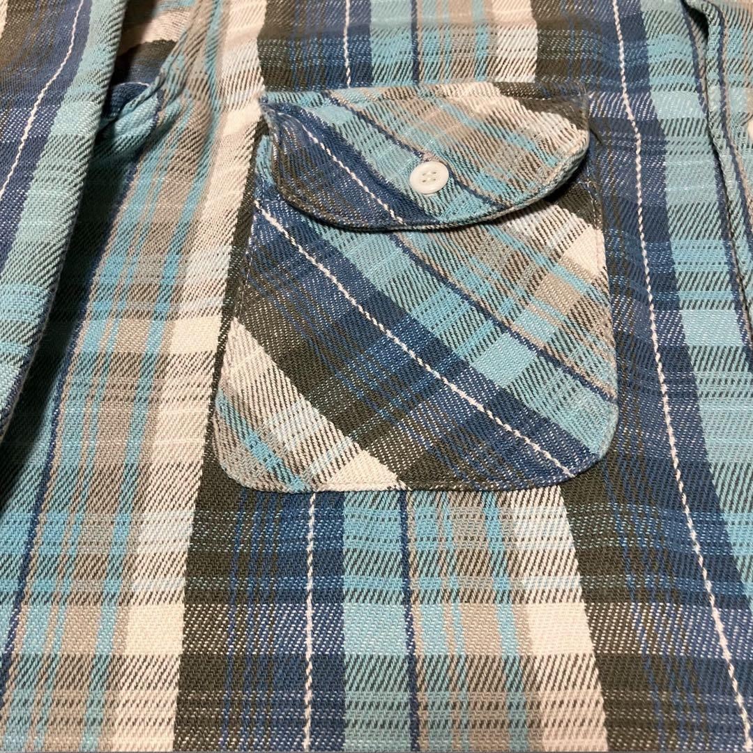 【マチ付】美品リアルマッコイズ ヘビーネルシャツ15 ブルー系 Lot.955L