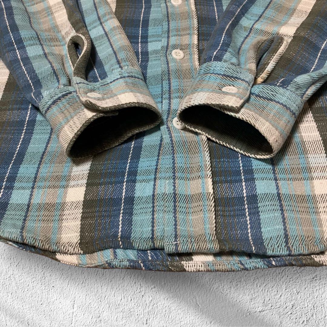 【マチ付】美品リアルマッコイズ ヘビーネルシャツ15 ブルー系 Lot.955L