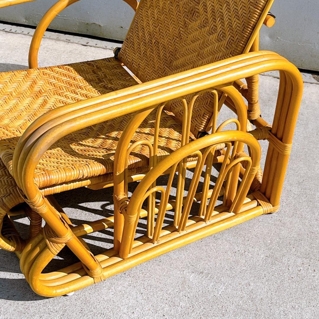 【送料無料】 ラタン リクライニングアームチェア マガジンラック オットマン