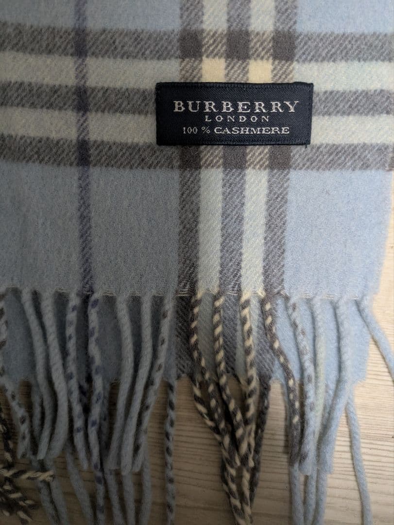 BURBERRY カシミヤ マフラー 水色 チェック柄