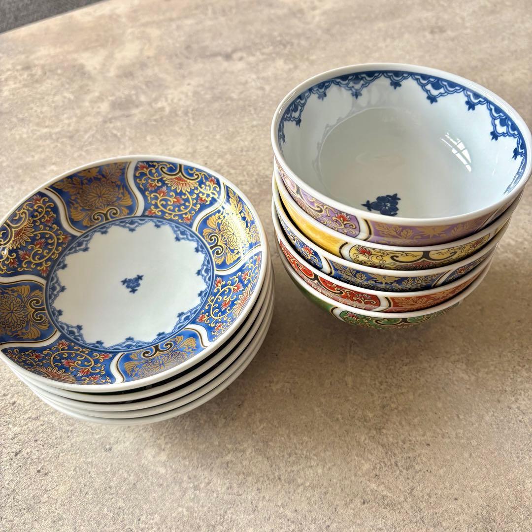 献上古伊万里 １０点セット　飯碗五色　取り皿五色　まとめ売り　食器　茶碗　五客揃