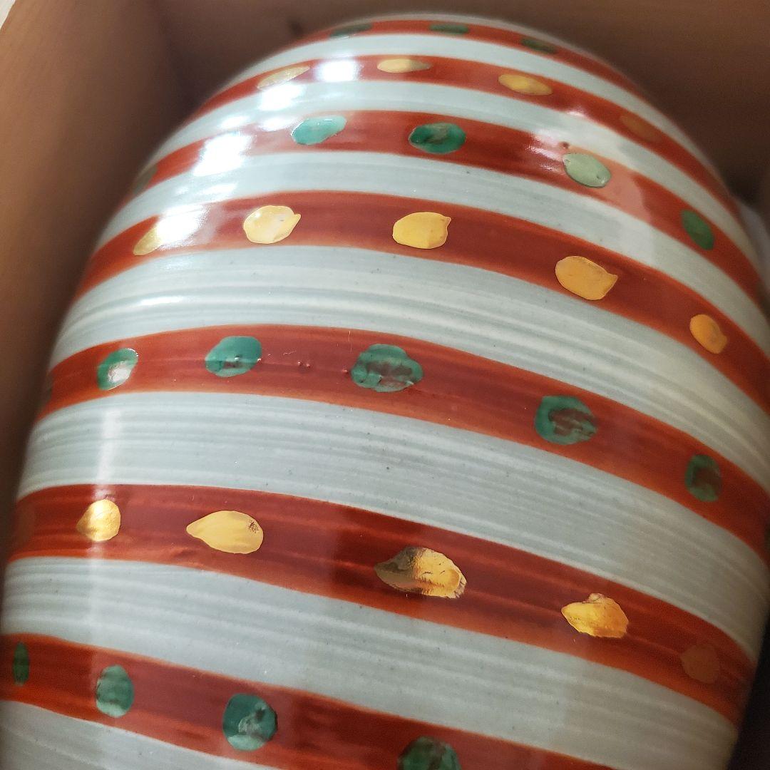 vintage * 赤絵点紋花瓶 花器 木箱入り