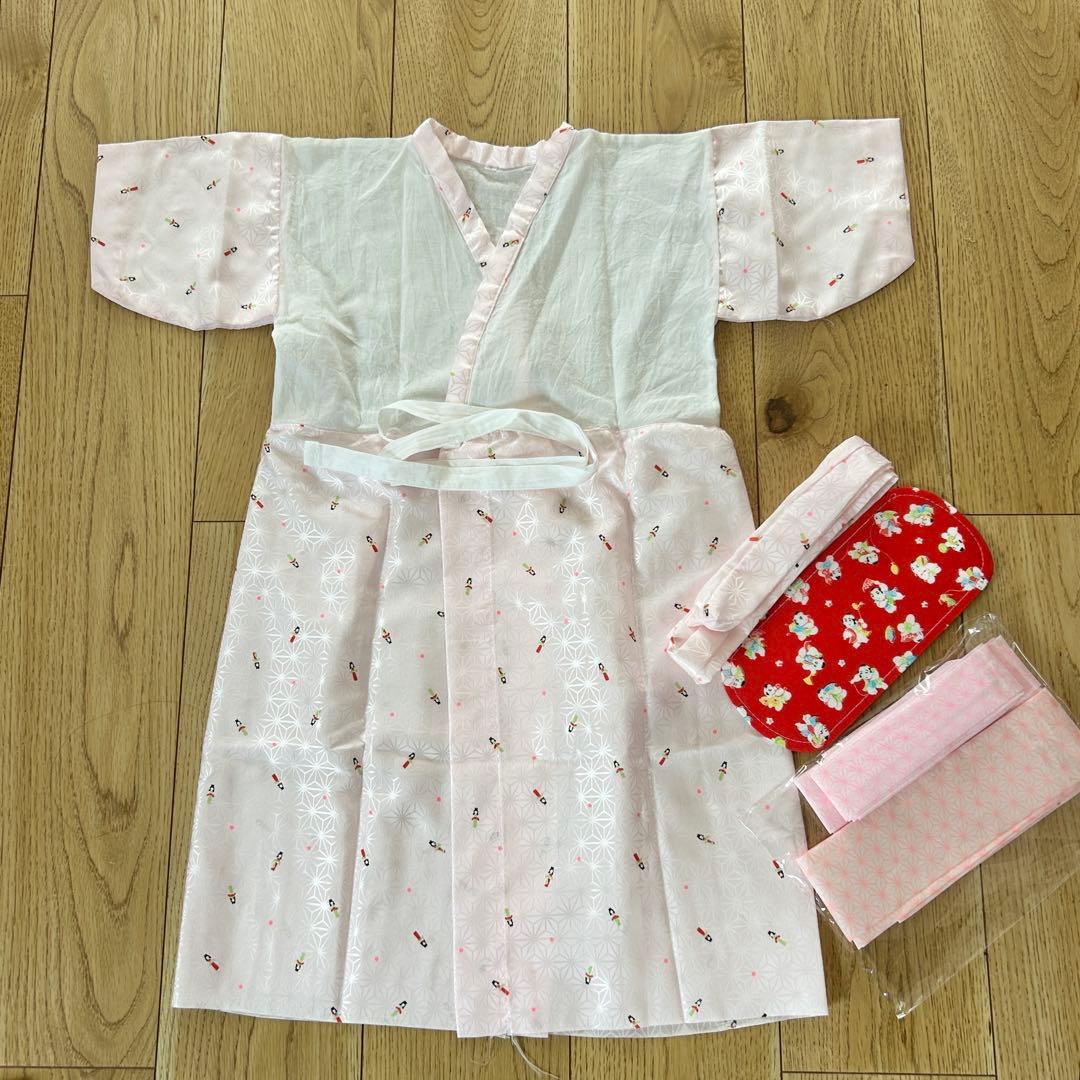 正絹　七五三 女の子7歳着物・帯セット　赤　レトロ　アンティーク