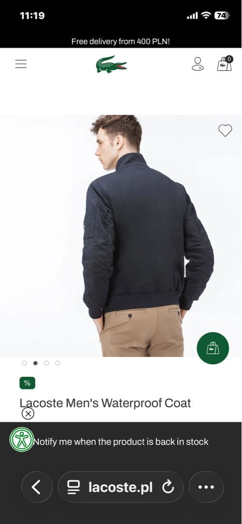 ラコステ　M相当　ボンバージャケット　BH9359 ブラック