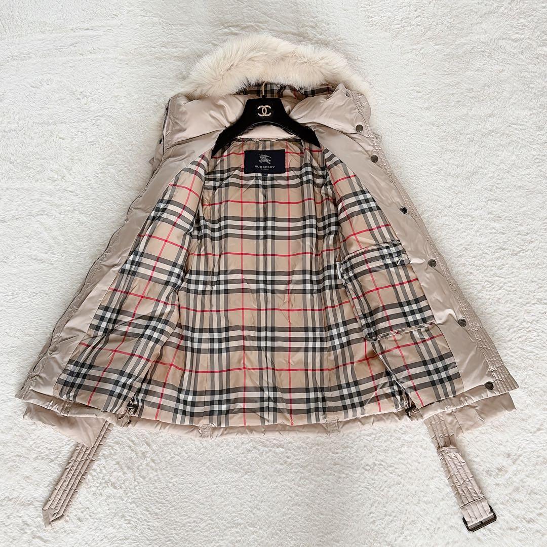 【バーバリーロンドン】3wayフードファーダウンコート ベージュノバチェック40