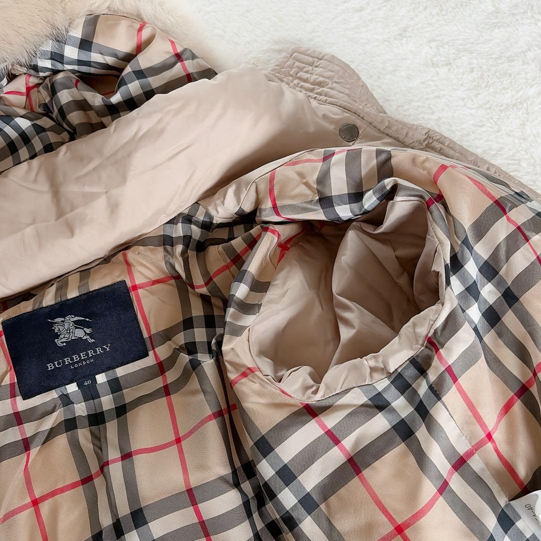 【バーバリーロンドン】3wayフードファーダウンコート ベージュノバチェック40