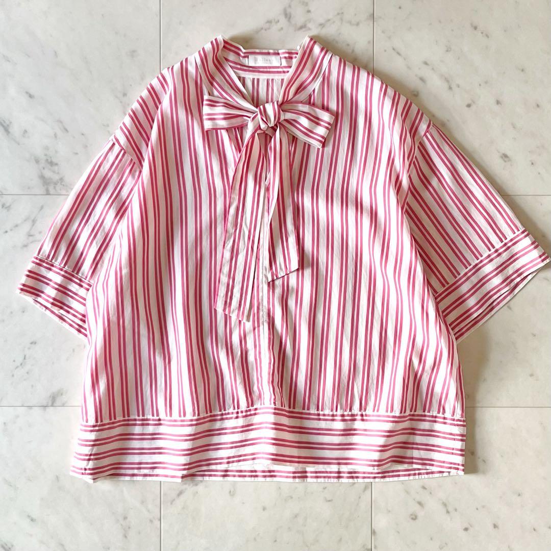 美品＊トゥモローランド系列ボールジィ ダブルストライプボウタイブラウス 36
