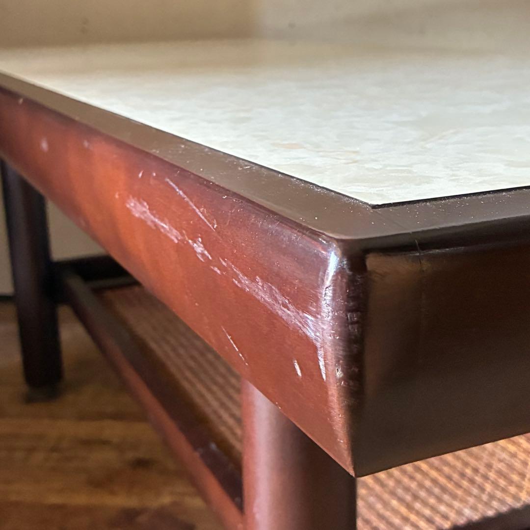 オールドカリモク ヴィンテージ センターテーブル マーブル ラタン レトロ