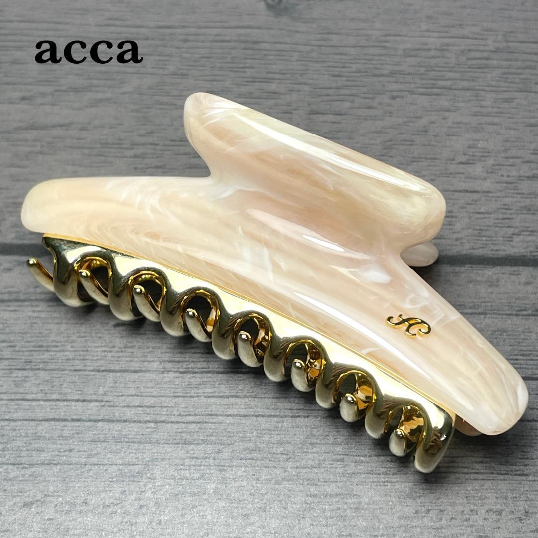 acca アッカ ヘアクリップ Mサイズ ミドル ピンク 大理石風 ゴールド