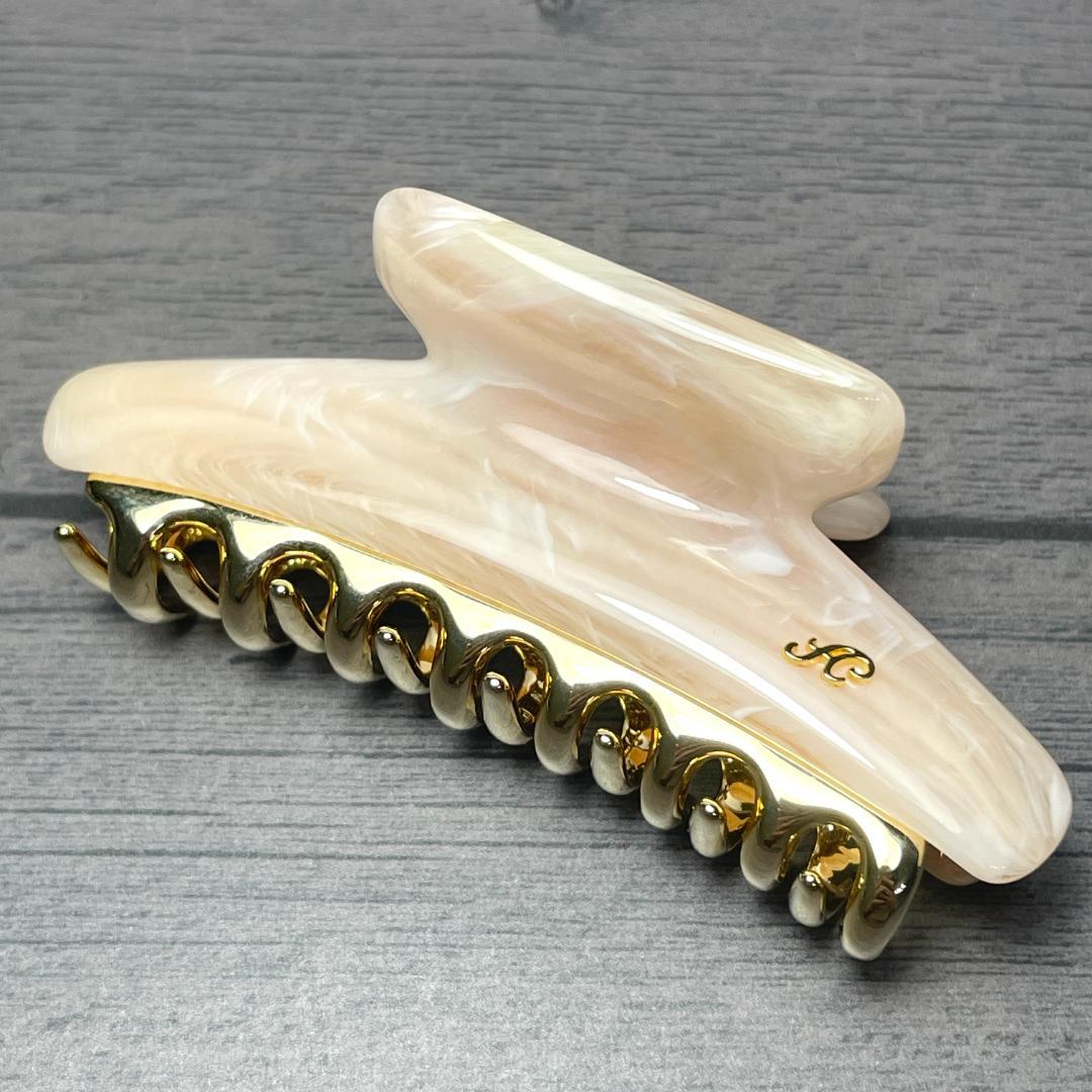 acca アッカ ヘアクリップ Mサイズ ミドル ピンク 大理石風 ゴールド