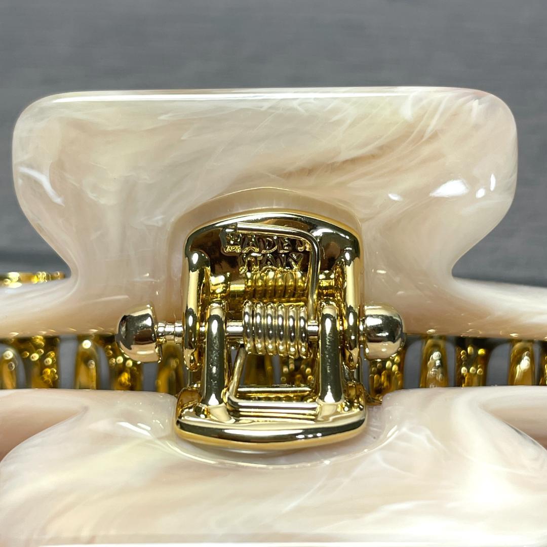 acca アッカ ヘアクリップ Mサイズ ミドル ピンク 大理石風 ゴールド