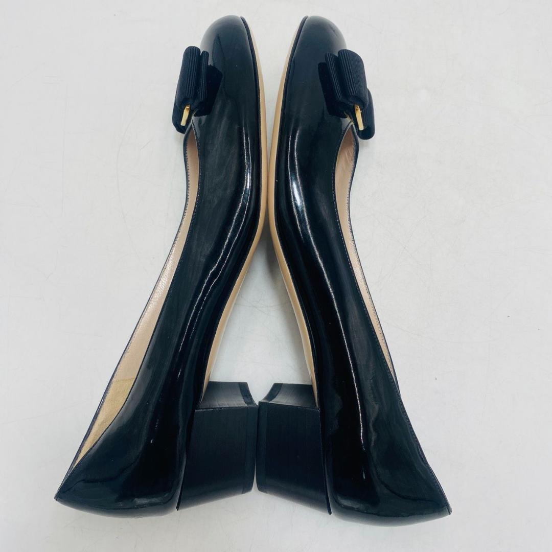 未使用級 サルヴァトーレフェラガモ　ヴァラリボンパンプス　エナメル　7　黒
