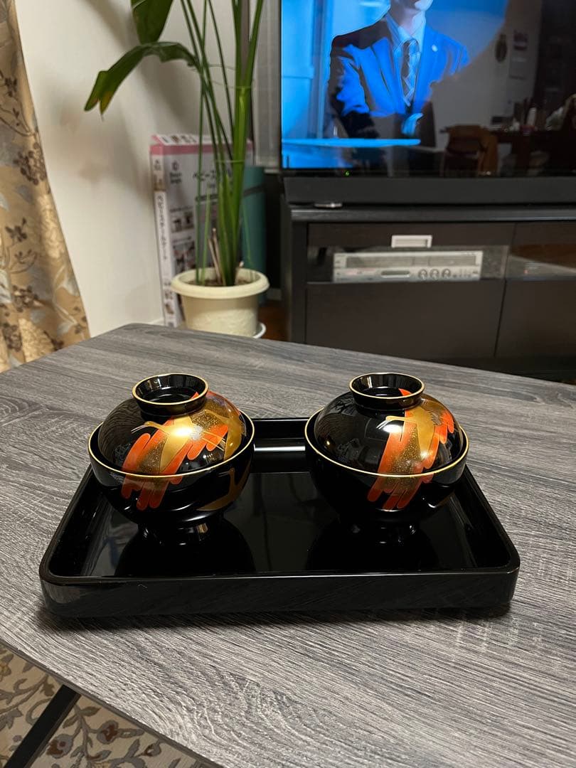 木製吸い物椀2個セット(黒漆塗り椀)