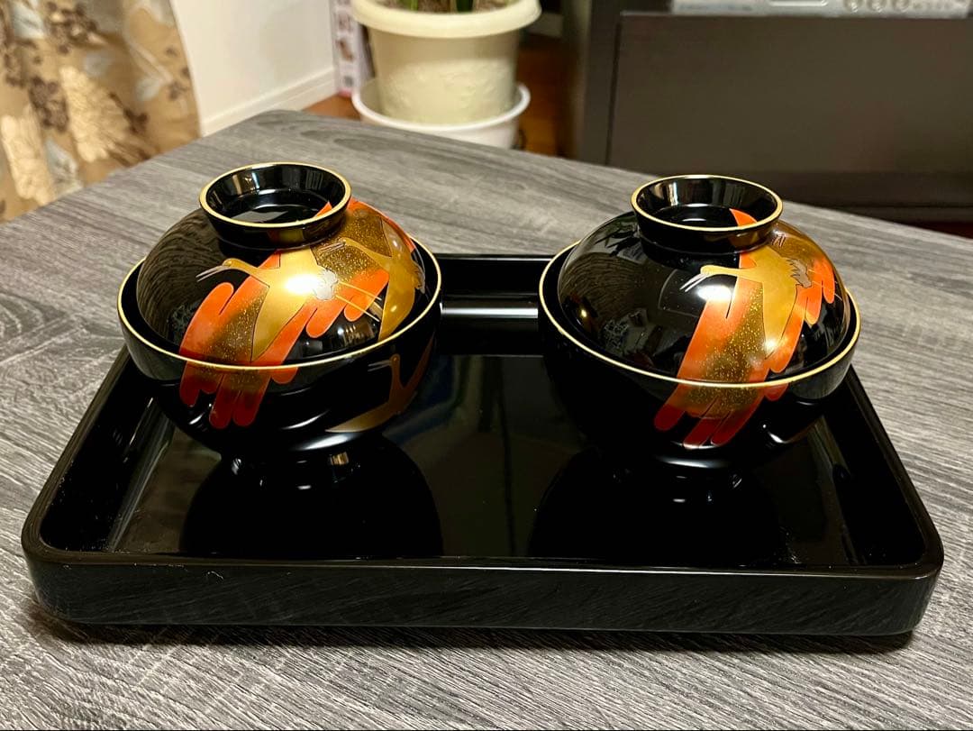 木製吸い物椀2個セット(黒漆塗り椀)