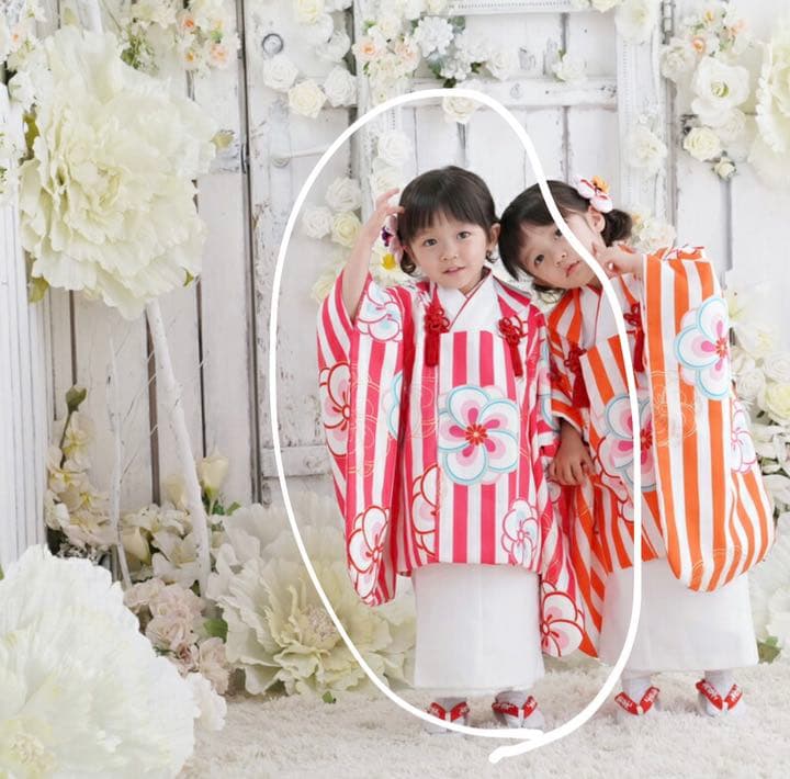 七五三　3歳　着物セット一式　被布コート　ピンク縞　大正ロマン