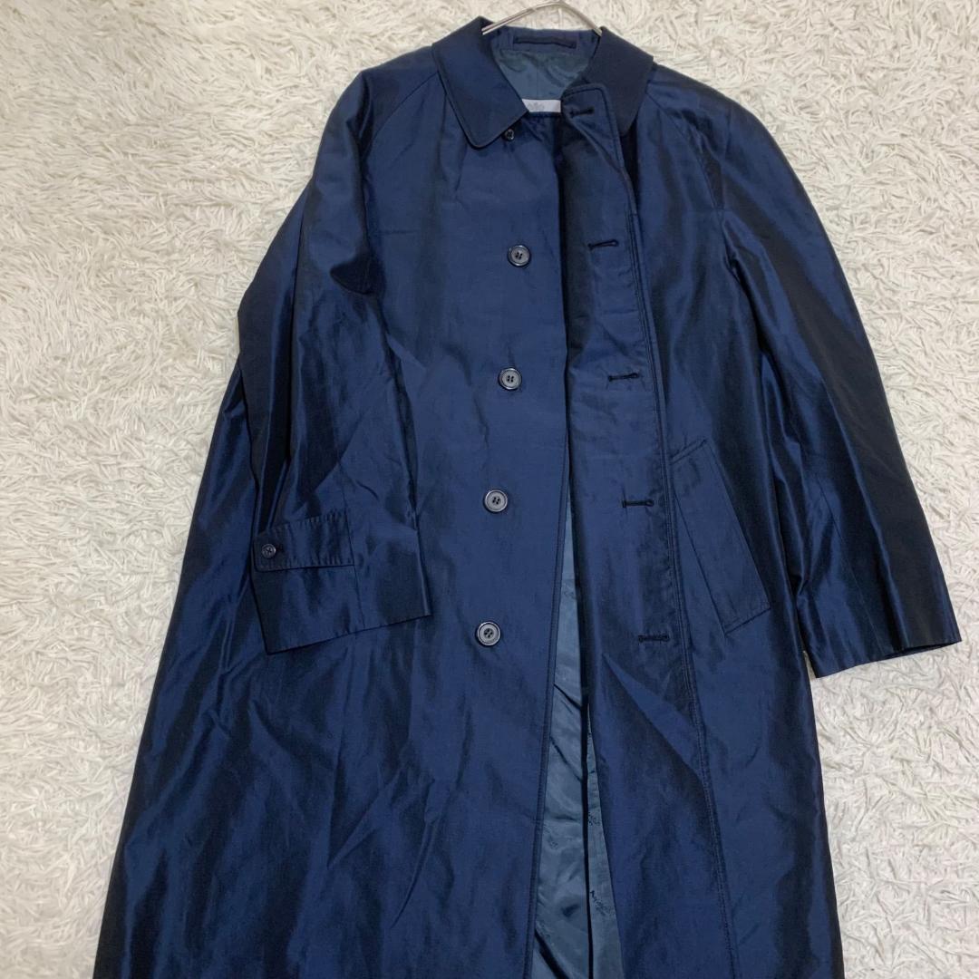 美品✨アクアスキュータム シルク100% 光沢 トレンチコート ネイビー