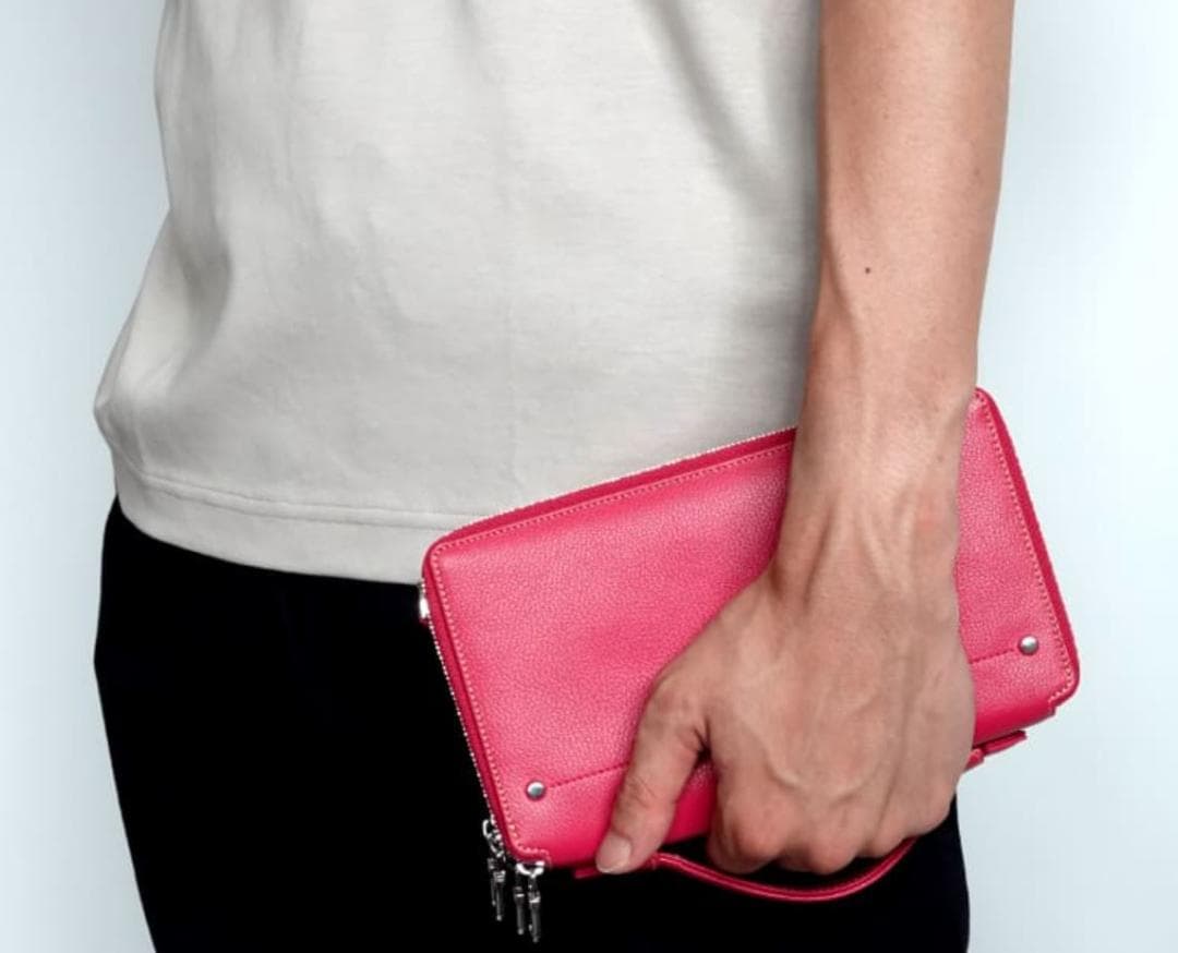 Kiefer neu 長財布 クラッチバッグ 本革 ショルダーウォレット ピンク