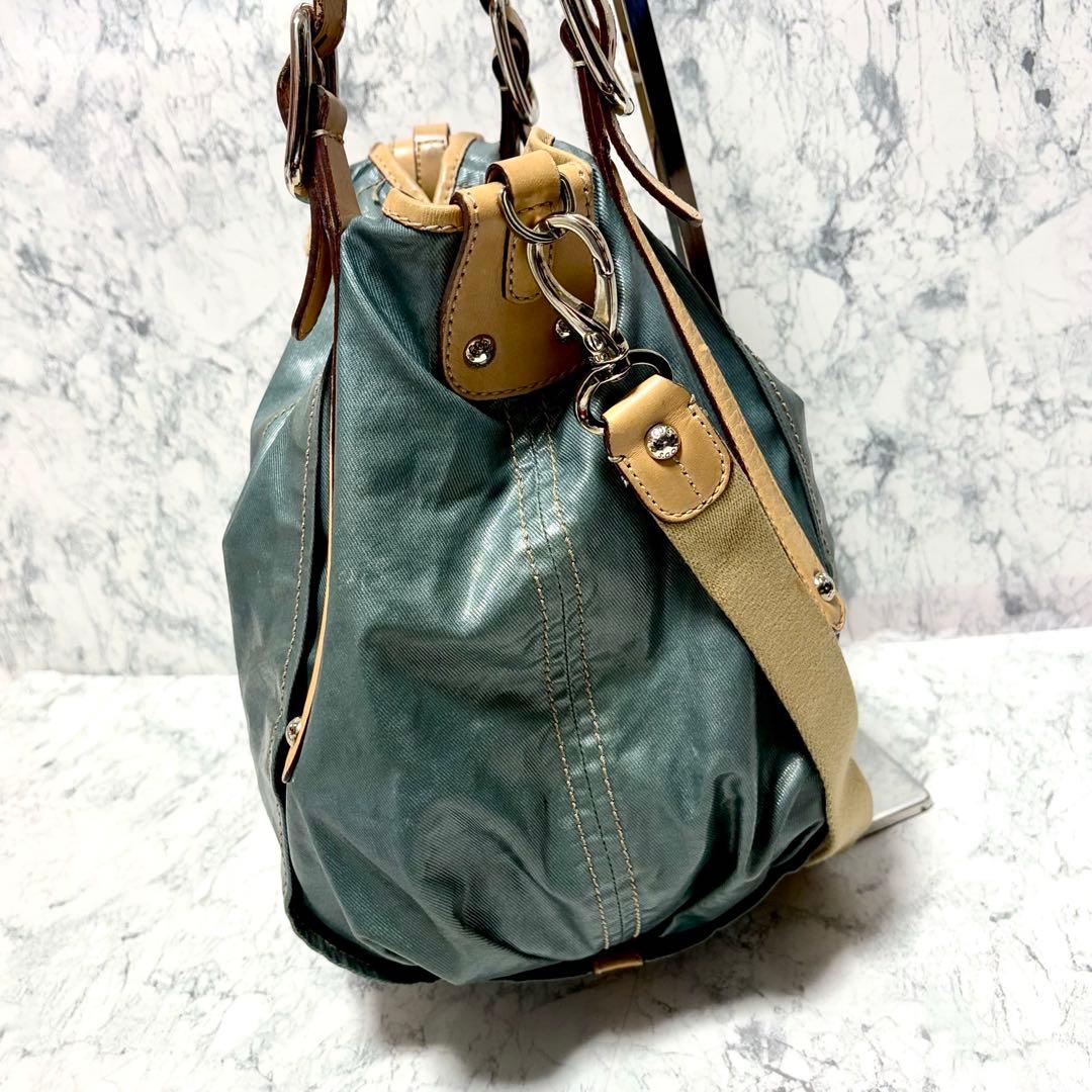 【極美品】トッズ　ナイロン　トートバッグ ショルダーバッグ　2way グリーン