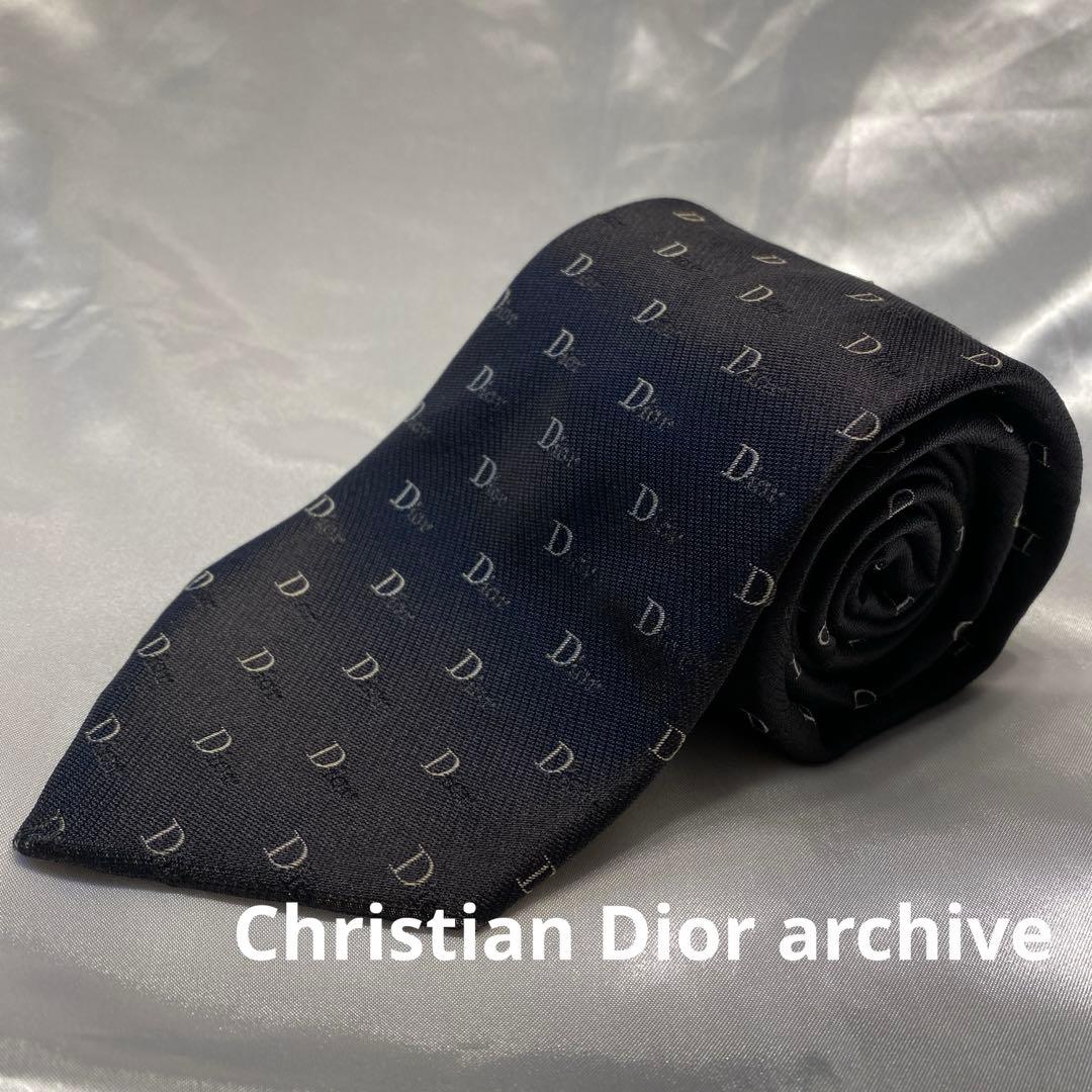 Christian Dior ディオール　ブラックDiorロゴパターン ネクタイ