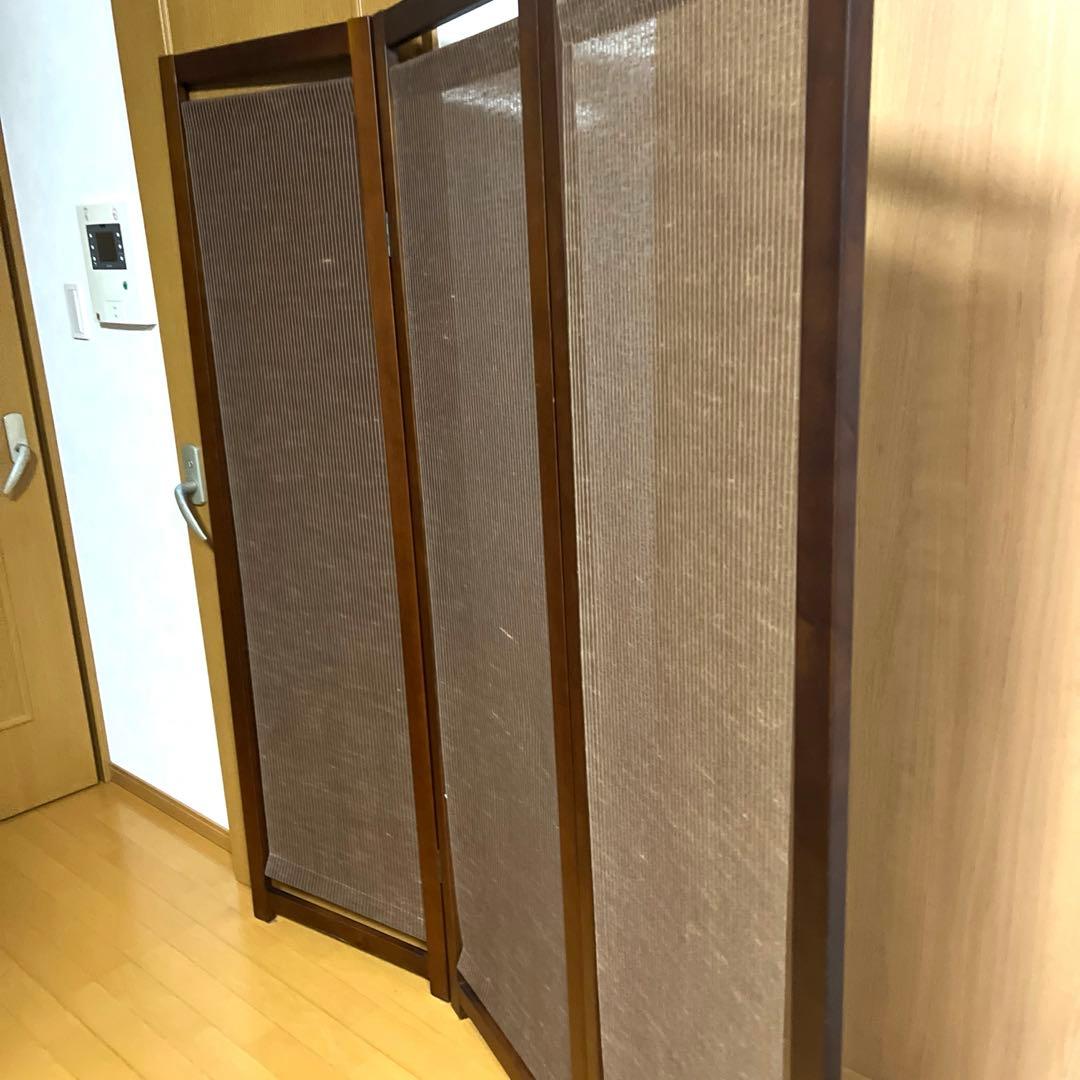 木製フレーム 3つ折り　パーテーション 衝立 ブラウン　アジアン　和風　洋風