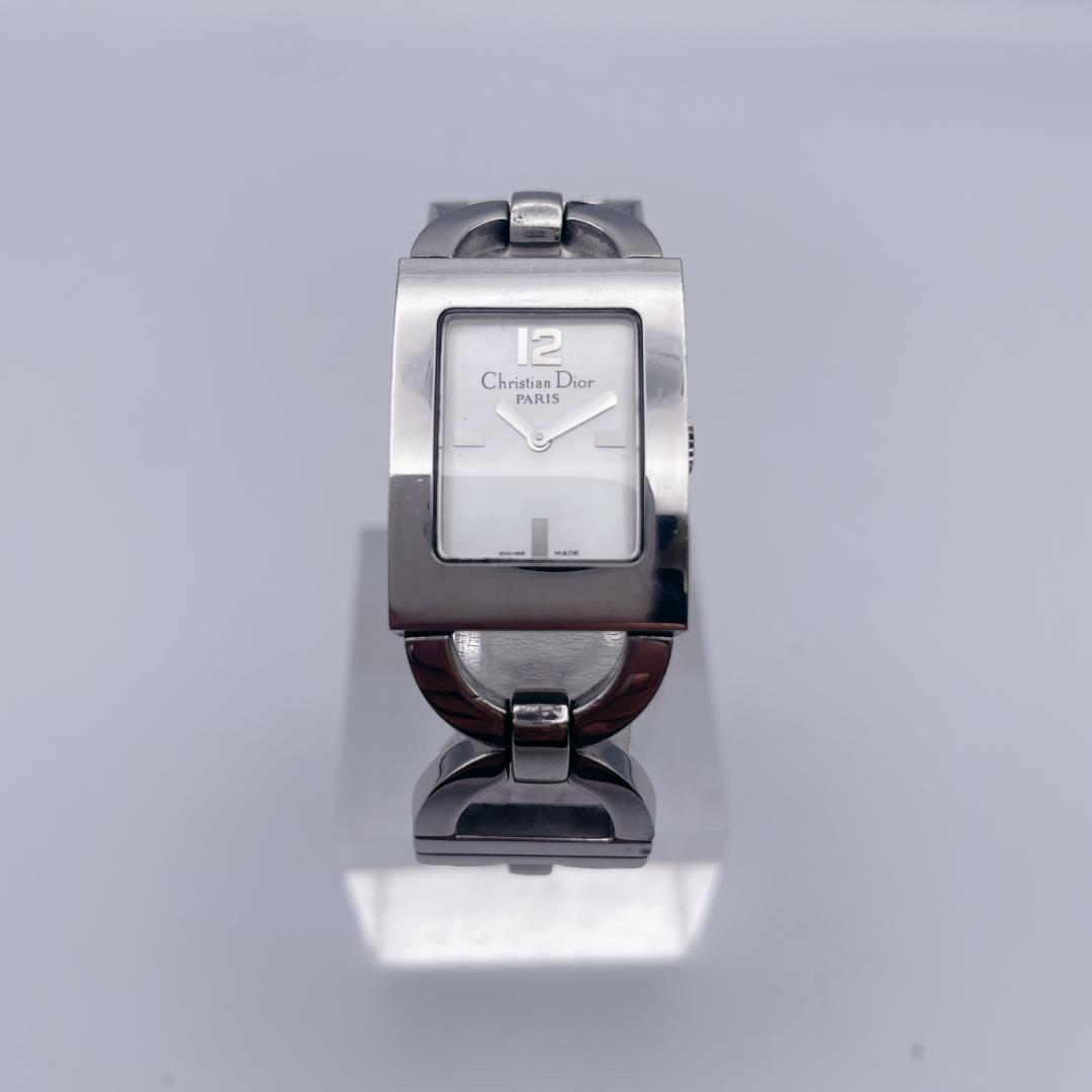【美品】 DIOR マリス スクエア CDロゴブレス シルバー シェル 腕時計