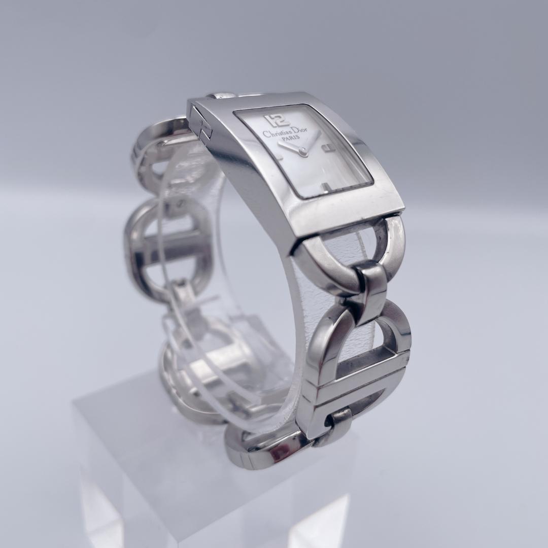 【美品】 DIOR マリス スクエア CDロゴブレス シルバー シェル 腕時計