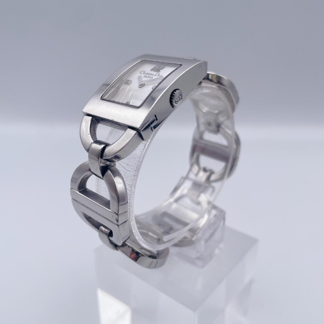 【美品】 DIOR マリス スクエア CDロゴブレス シルバー シェル 腕時計