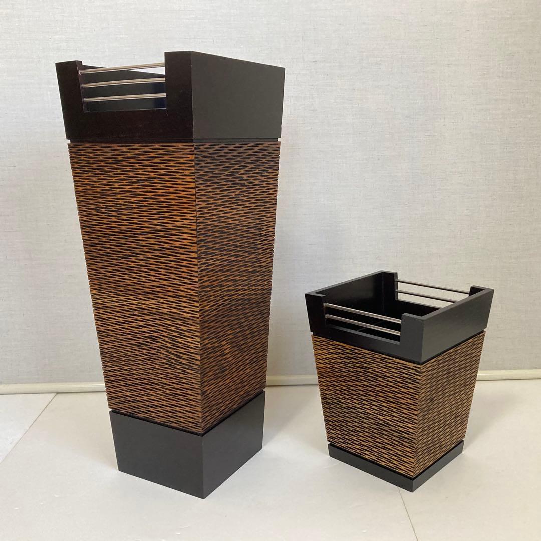傘立て ゴミ箱 ダストボックス スタンド 2点 木製 アジアン バリ モダン
