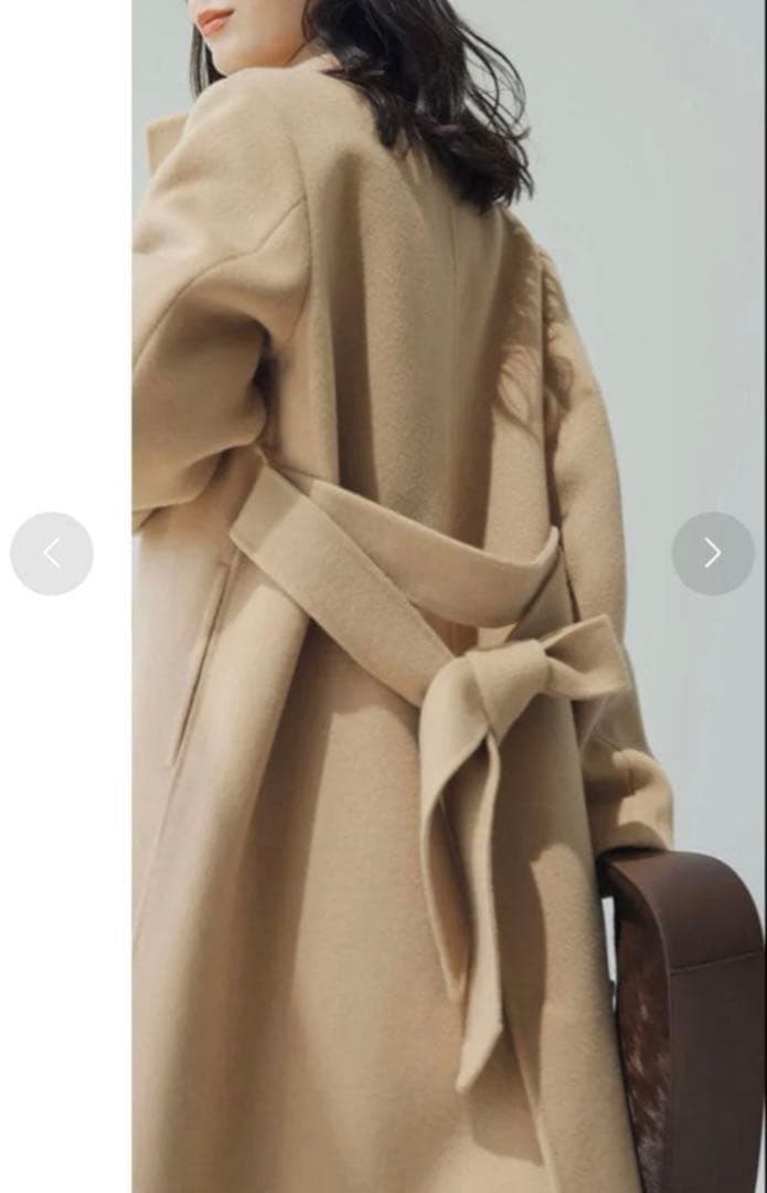 美品　anuans ビッグカラーリバーコート　キャメル Sサイズ