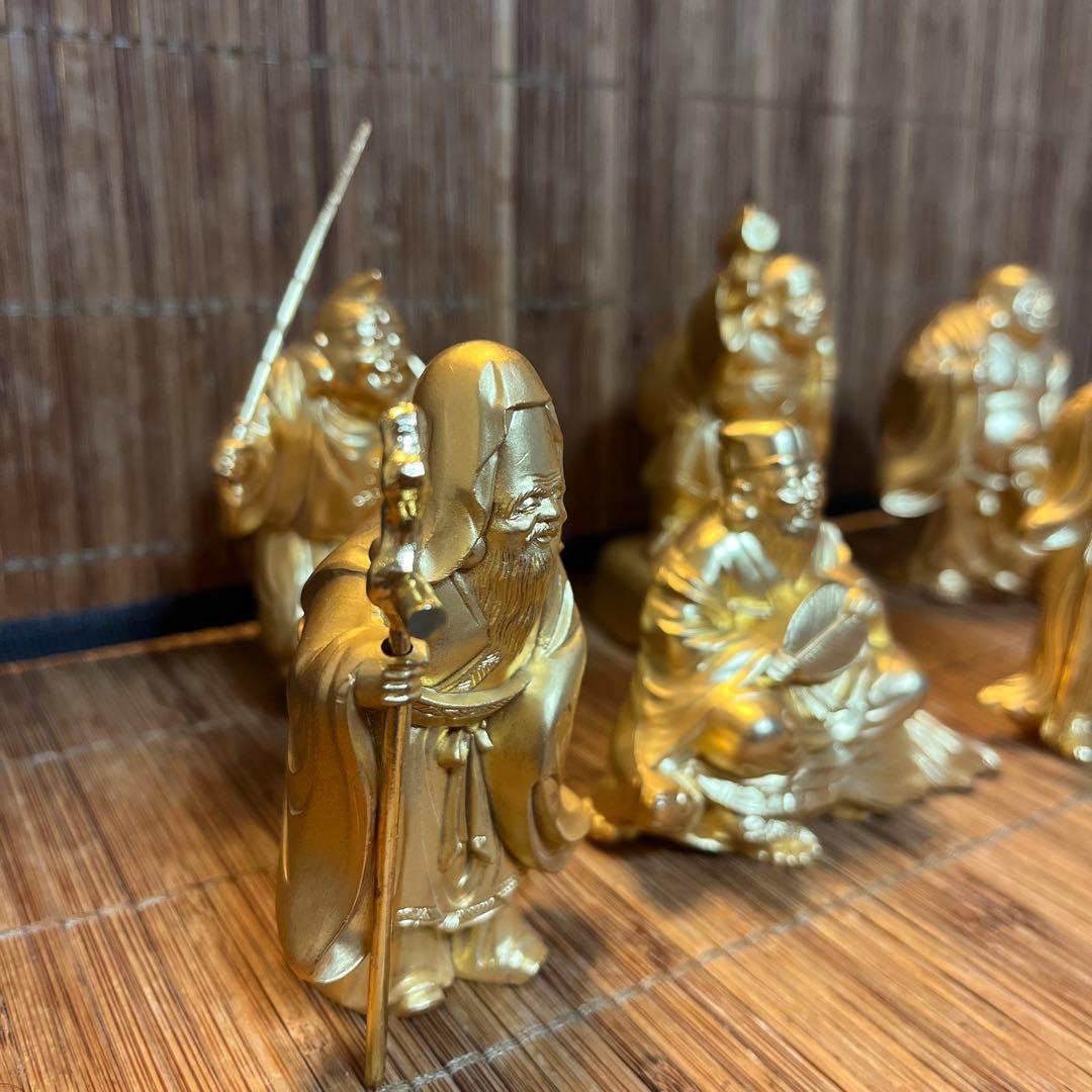 【美品】 七福神 置物 縁起物　御利益幸福　神様　ゴールド　金色