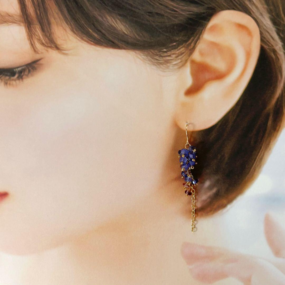 専用✳︎タンザナイトとマラヤガーネット　14kgf　天然石ピアス/イヤリング