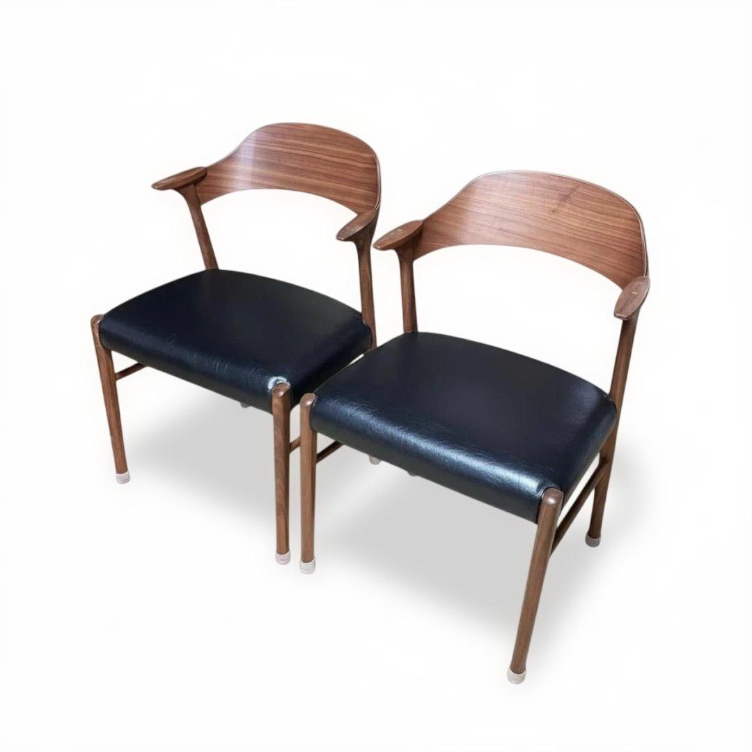 PARTENZA　セミアームチェア 2脚セット ウォルナット 替えカバー付