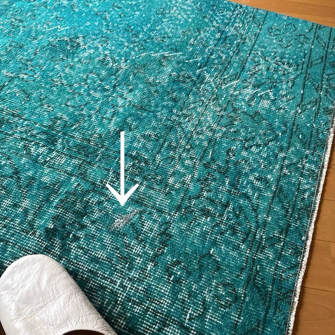 84×152ブルーグリーン　ボタニカルオーバーダイ　トルコヴィンテージラグ