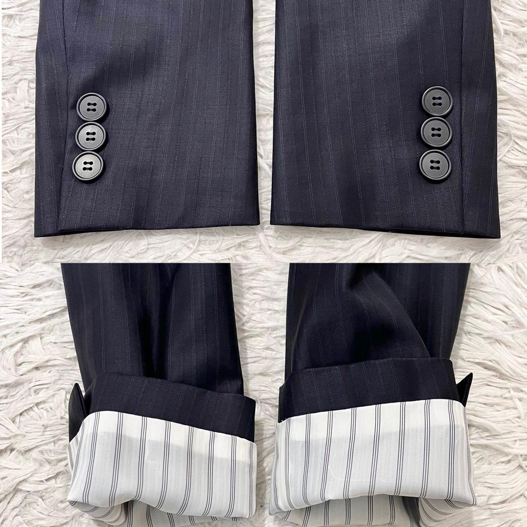 ✨美品✨アイシービー　スーツ　高級ライン　ストライプ　光沢　ネイビー　希少サイズ