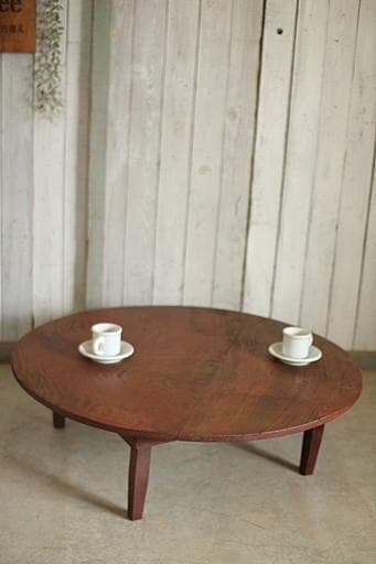 古い木製折り畳み丸テーブル　ちゃぶ台　古家具　古民家　古道具