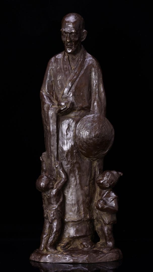 G*7様 〈米治一 作〉ブロンズ像『良寛和尚像』共箱 栞付 高さ43㎝ 青銅製