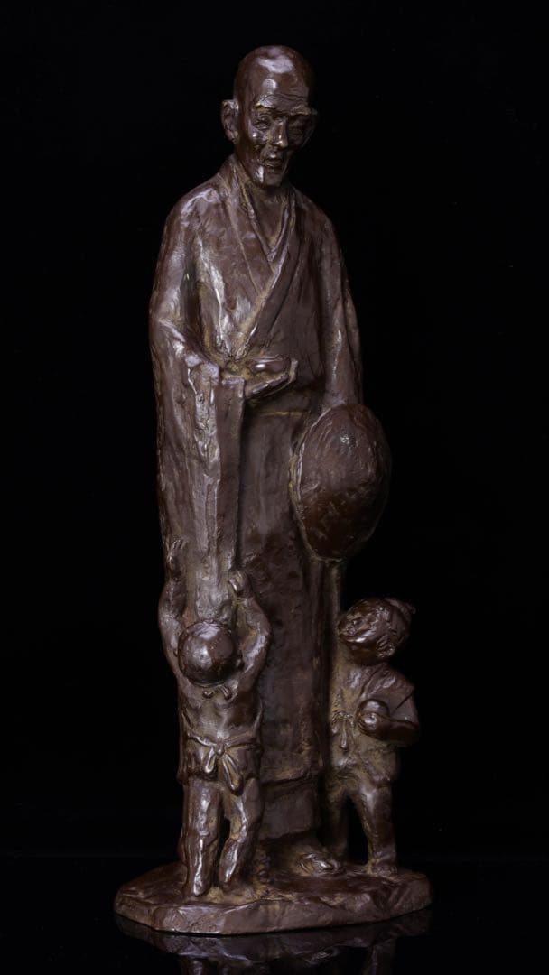 G*7様 〈米治一 作〉ブロンズ像『良寛和尚像』共箱 栞付 高さ43㎝ 青銅製