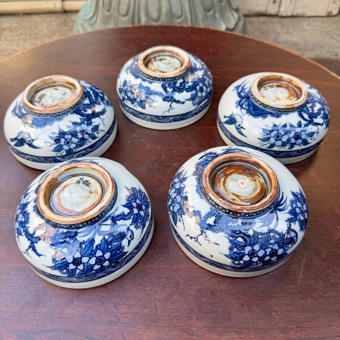 京焼【 五山窯 林淡幽 】造 青花染付向付鉢 五客揃 共箱・共布付属 状態極美品