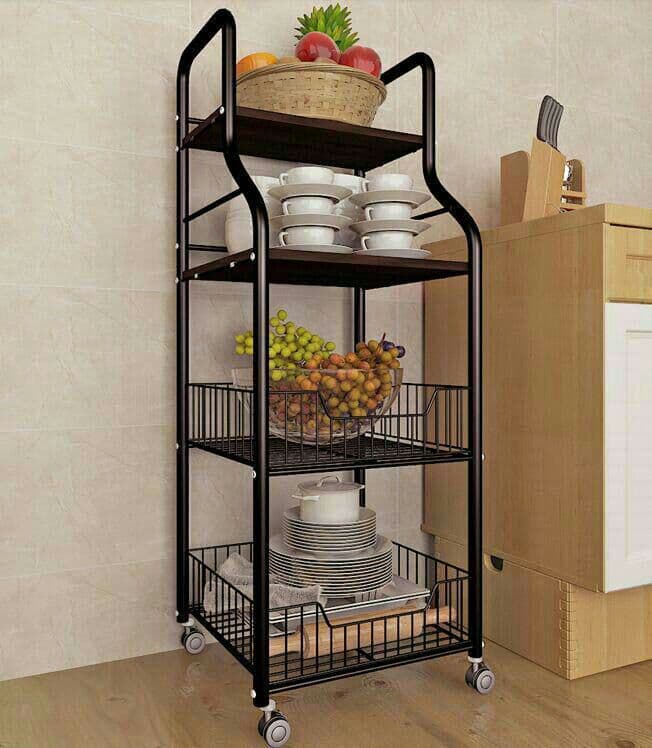 キッチンラック多層可動プーリ床式リビング小型きょう雑物電子レンジオーブン収納5