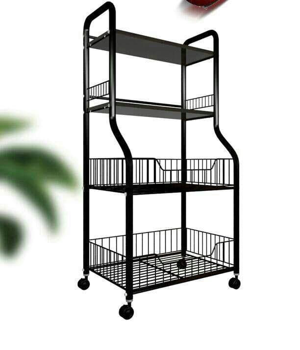 キッチンラック多層可動プーリ床式リビング小型きょう雑物電子レンジオーブン収納5