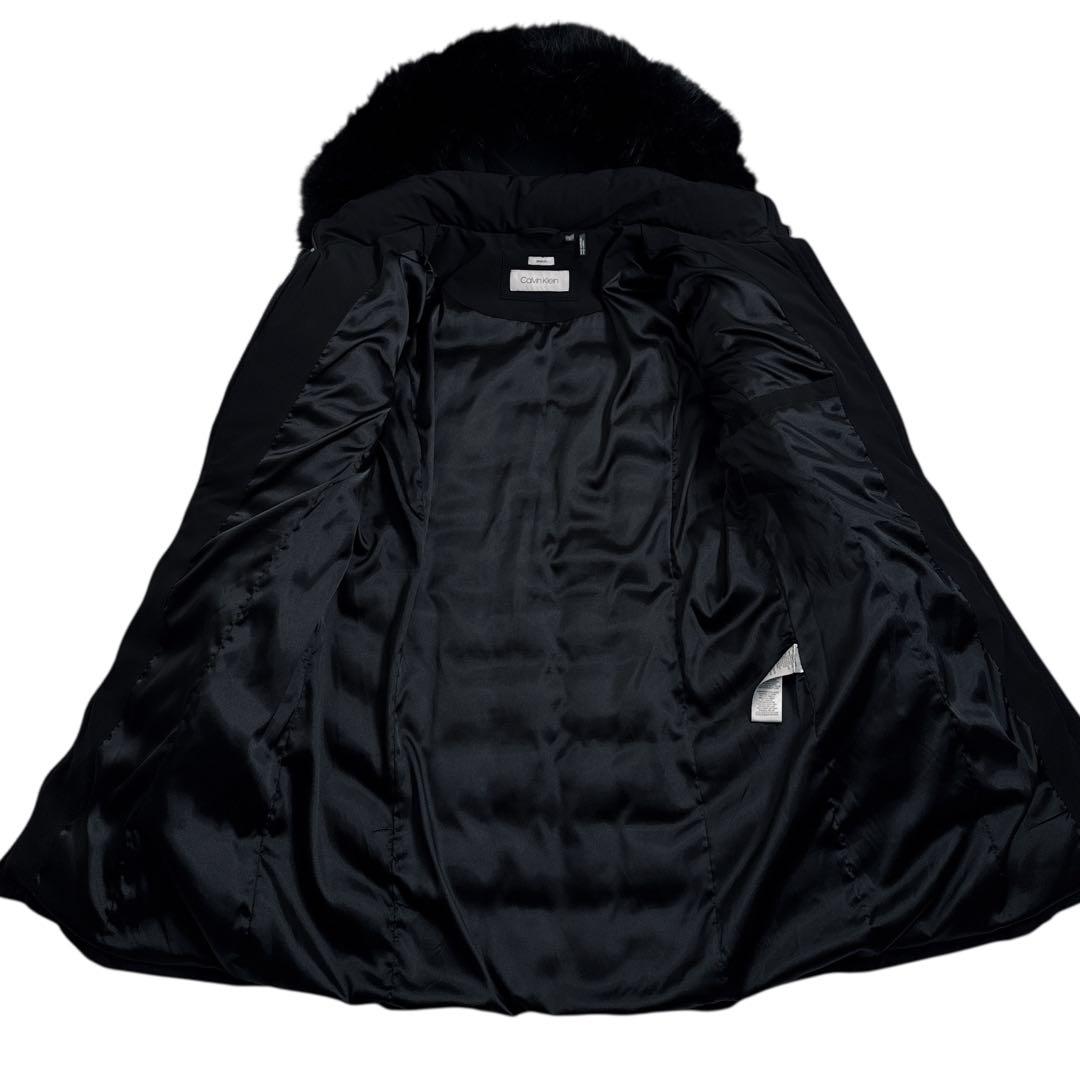 極美品 カルバンクライン 中綿 ロングコート 黒 L ファー付 ロゴプレート