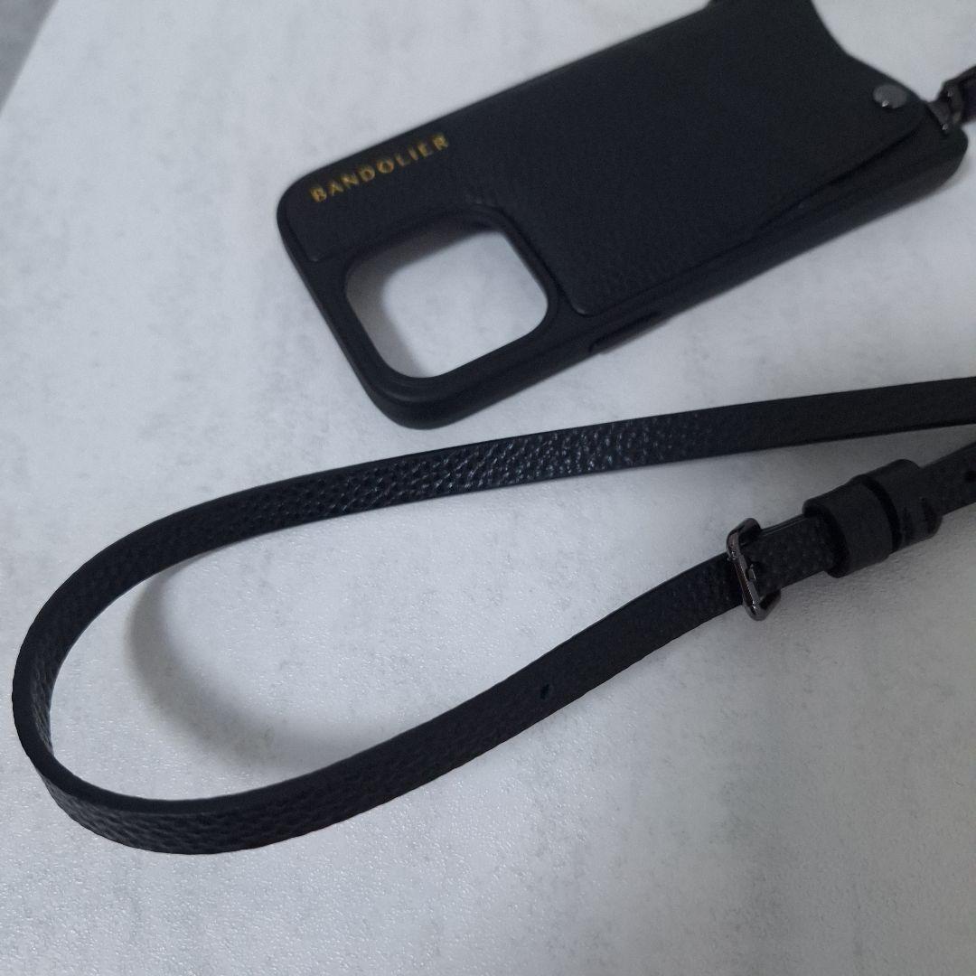 バンドリヤー スマホケース ストラップ iPhone 15Pro 高級感 黒