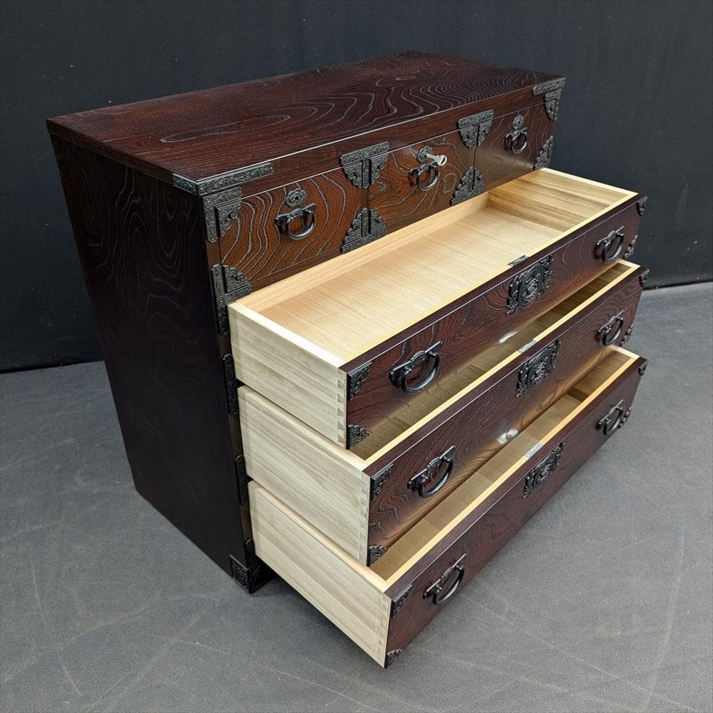 美品　青木産業　ケヤキ　整理箪笥　タンス　チェスト　整理　収納　気密　蟻組　民藝