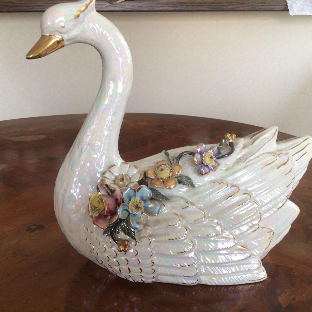 インテリア 置物 インポート ドマン イタリア製 白鳥 陶器