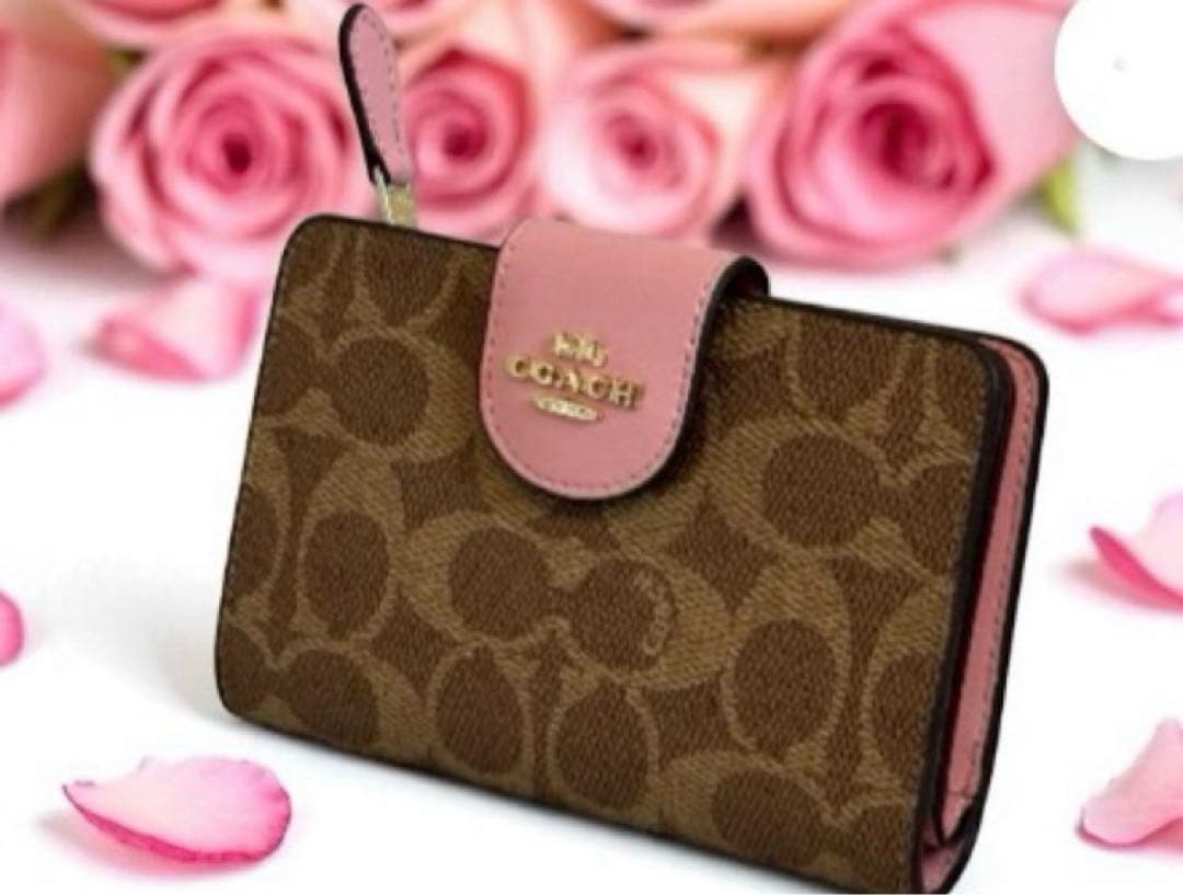 COACH 二つ折り財布 ブラウン/ピンク